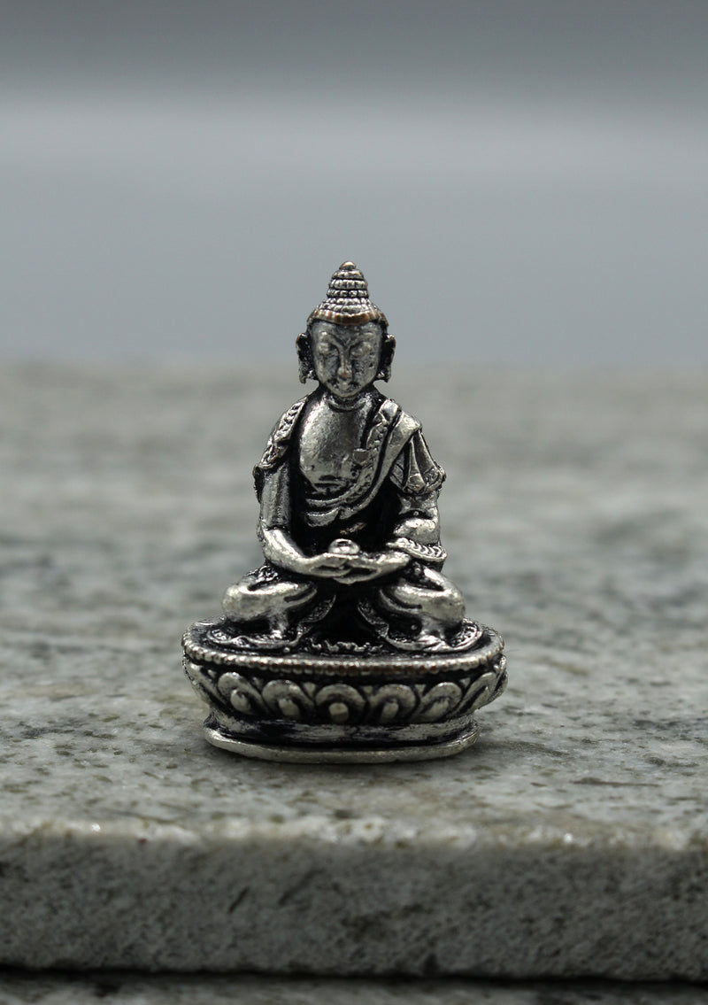 White Metal Tiny Amitabha Buddha Statue 4 cm High