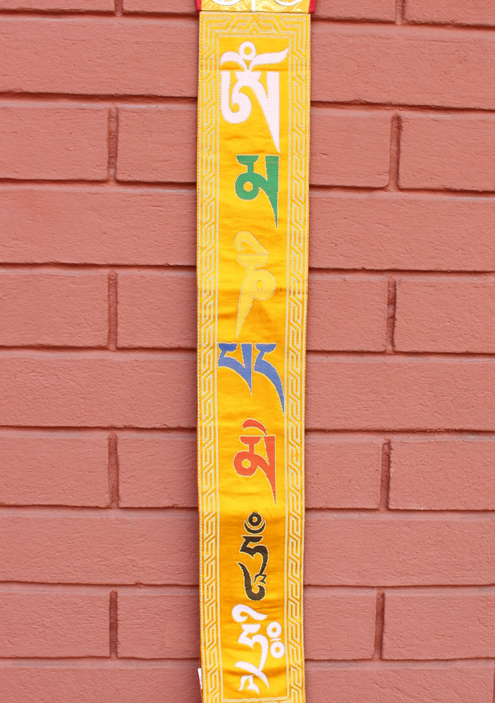 Om Mani Mantra Silk Brocade Wall Hanging Banner