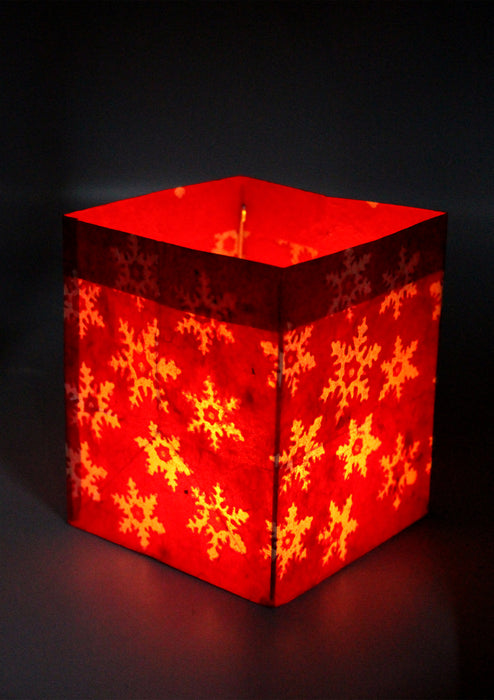 Handmade Snowflake design Red Lokta Paper Candle Lamp