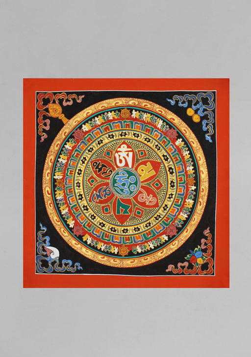 Lotus Om Mani Padme Hum Mantra Mandala Thangka Painting - nepacrafts
