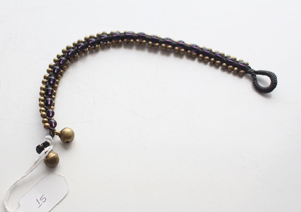 Handwoven Amethyst Color Glass Beads Teen Anklet - nepacrafts
