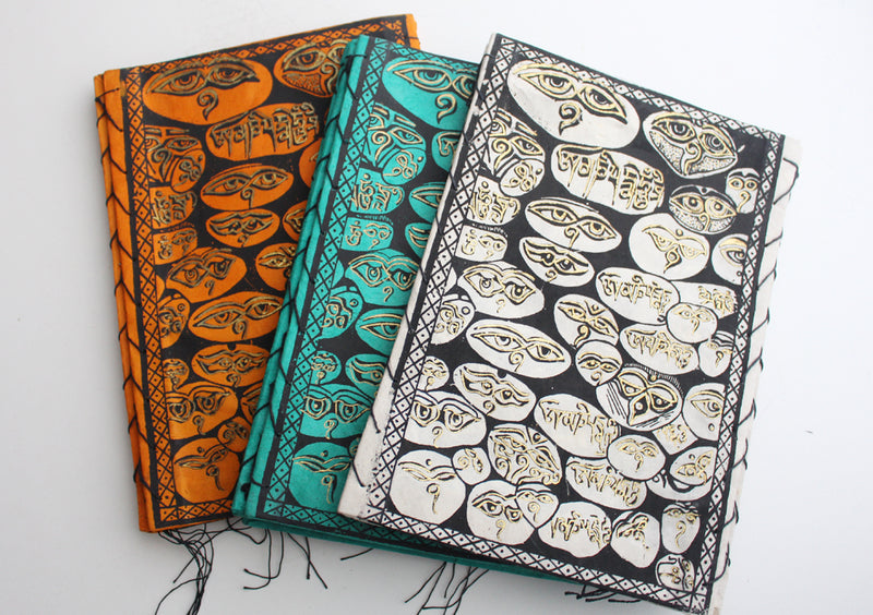 Colorful Lokta Paper Ceiling Lamp Shade Printed with Buddha Eyes - nepacrafts