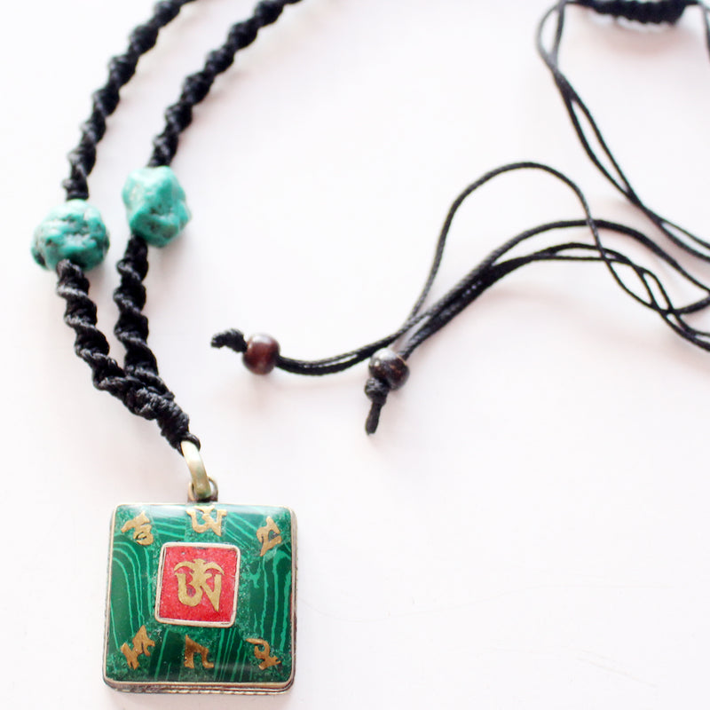 Inlaid Green Tibetan Om Pendant - nepacrafts