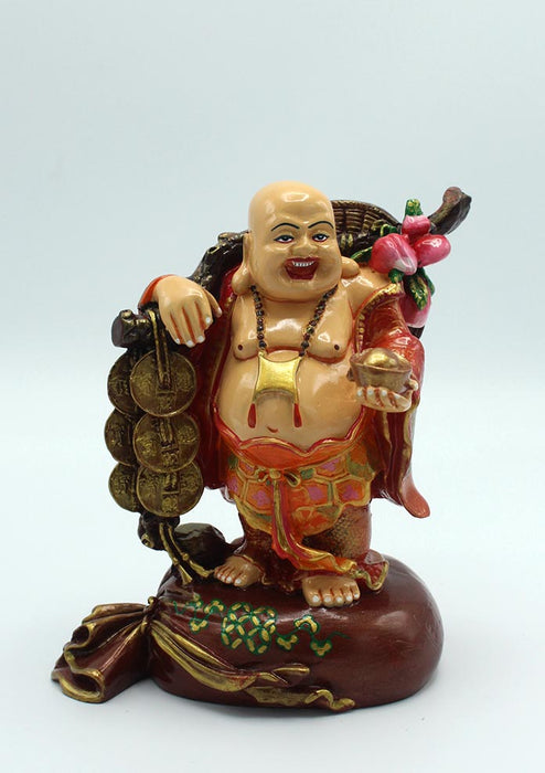 Hand Painted Laughing Buddha Resin Statue 7 Inches