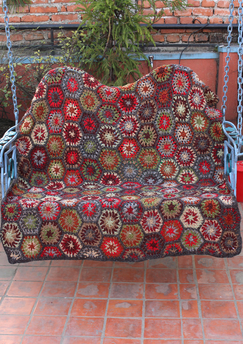 Gorgeous Hand Crochet Gray Multi Color Woolen Blanket