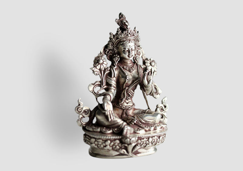 Silver Sterling Green Tara Statue, 9cm MST369 - nepacrafts