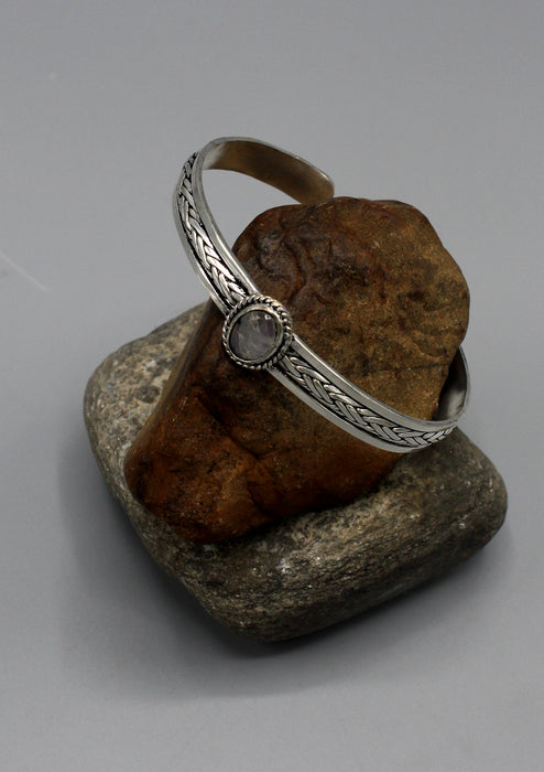 Moon Stone Inlaid Tibetan Silver Plated Bracelet