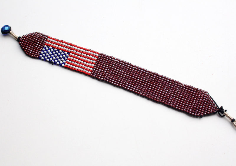 American Flag Shiney Glass Beads Unisex Bracelet - nepacrafts