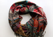 Beautiful Red Rose Printed Handloomed Yak Wool Shawl - nepacrafts