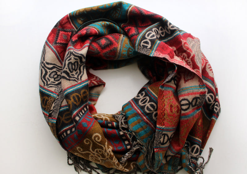 Beautiful Red Rose Printed Handloomed Yak Wool Shawl - nepacrafts