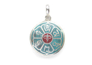 Buddha Eyes and Om Mani Mantra Inlaid White Metal Pendant - nepacrafts