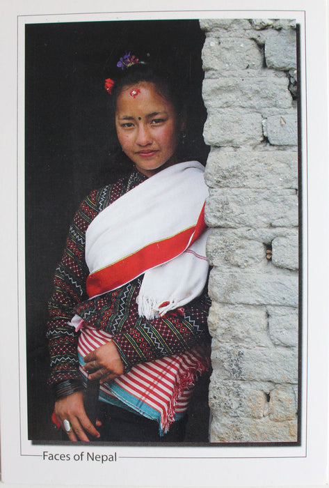 Faces of Nepal Postcard-A Girl in Typical Newari Attire - nepacrafts