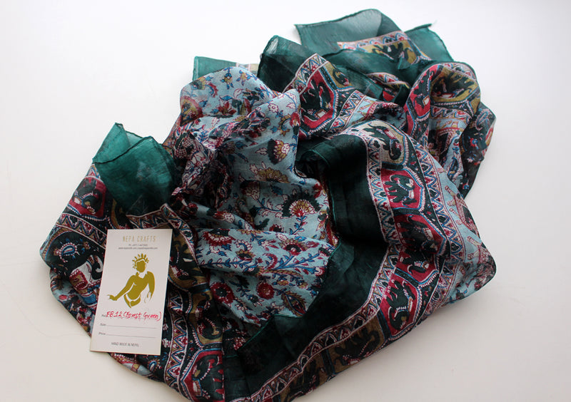Summer Silk Square Scarves Printed with Colorful Pattern - nepacrafts
