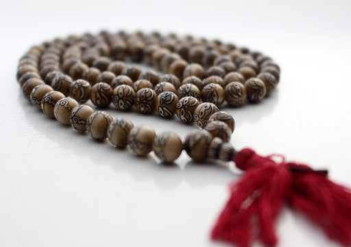 Buddha Eyes Carved Conch Shell 108 Beads Prayer Mala - nepacrafts