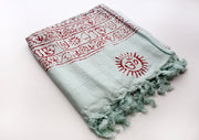 Religious Deities Printed Om Prayer Shawl with Fringes - nepacrafts