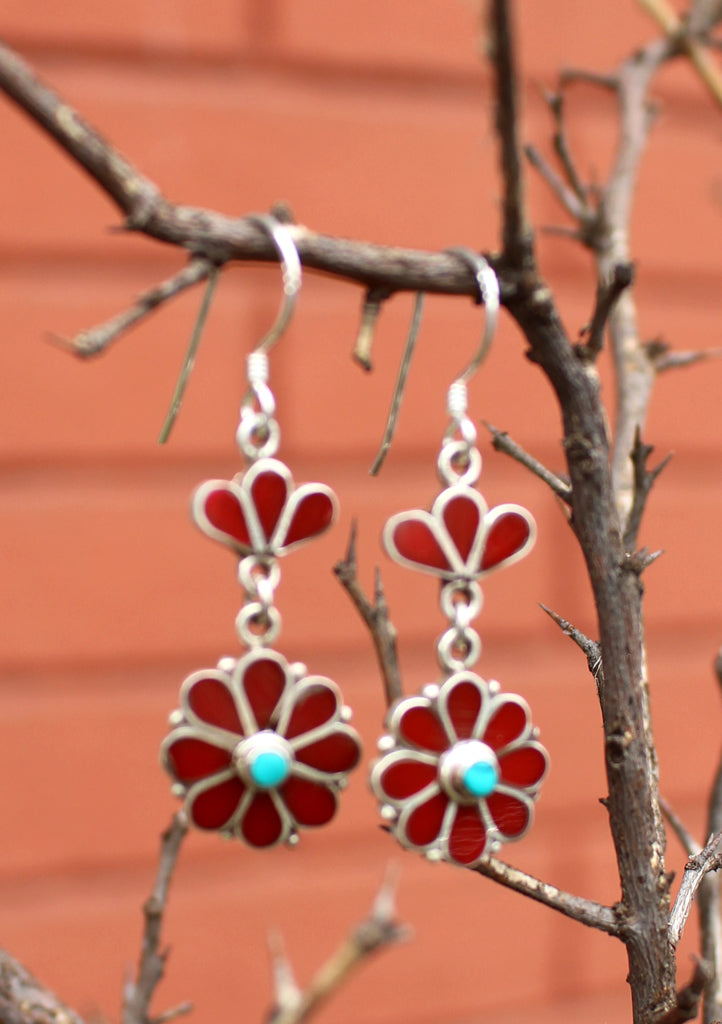Flower Shaped Drop and Dangle Silver Earrings - nepacrafts