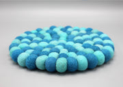 Blue Round Felted Balls Mat 22cm - nepacrafts