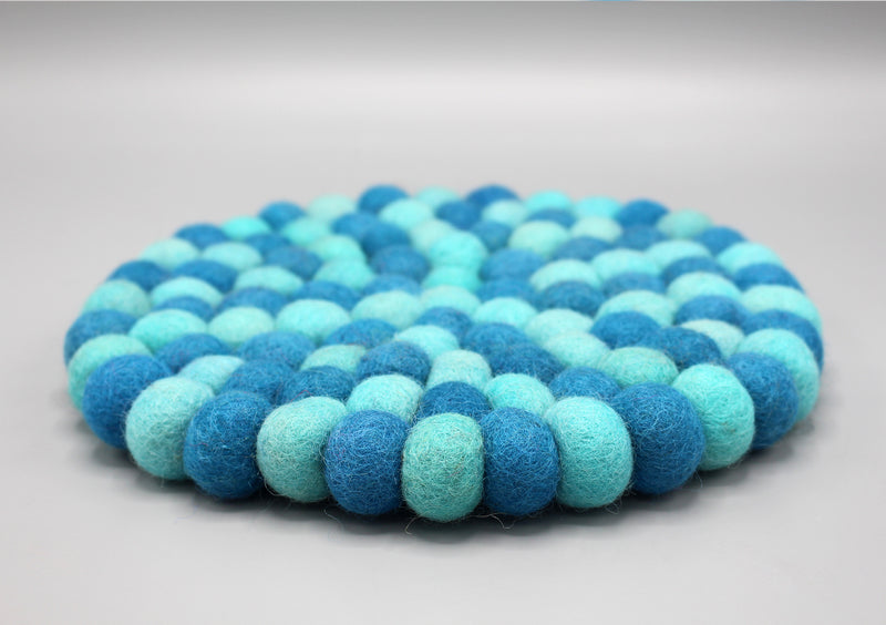 Blue Round Felted Balls Mat 22cm - nepacrafts