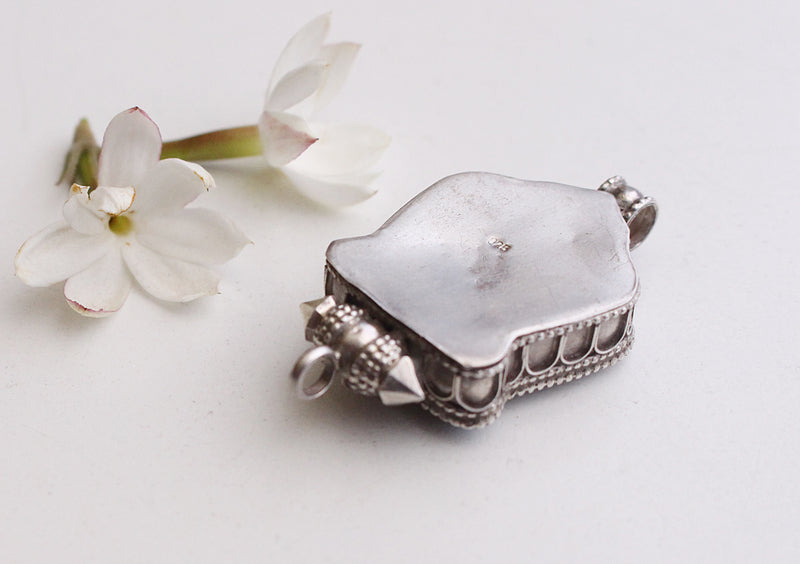 Finely Handcarved Tibetan Kalachakra Silver Sterling Ghau Pendant Box - nepacrafts