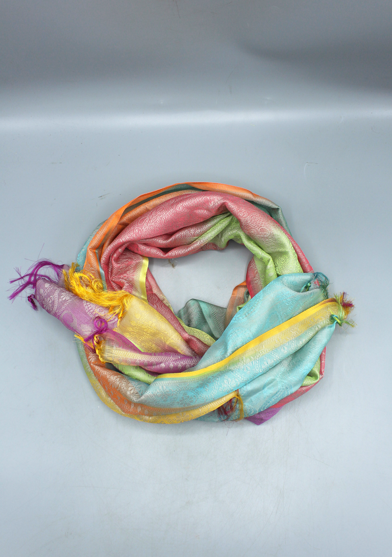 Silk Mixed Polyester Double Leaf Designed Multi Color Shawls
