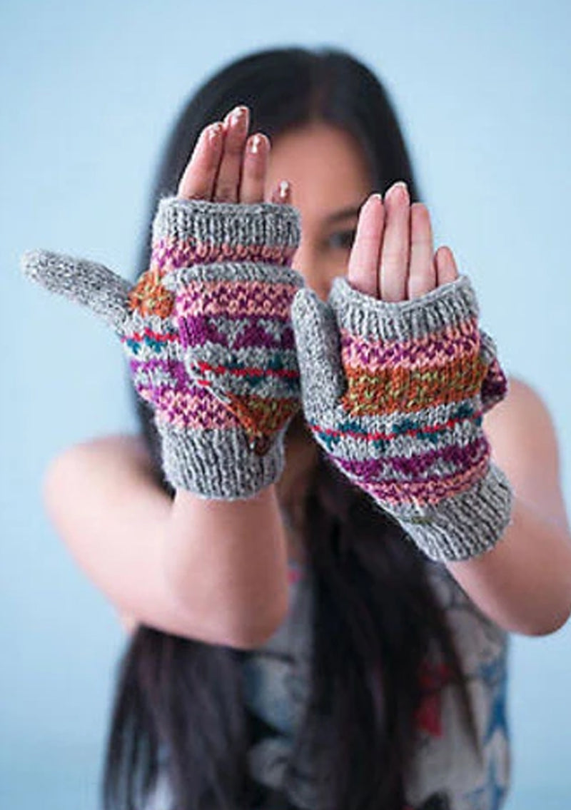 Grey Multicolor Woolen Convertible Mittens (Gray WO21G)