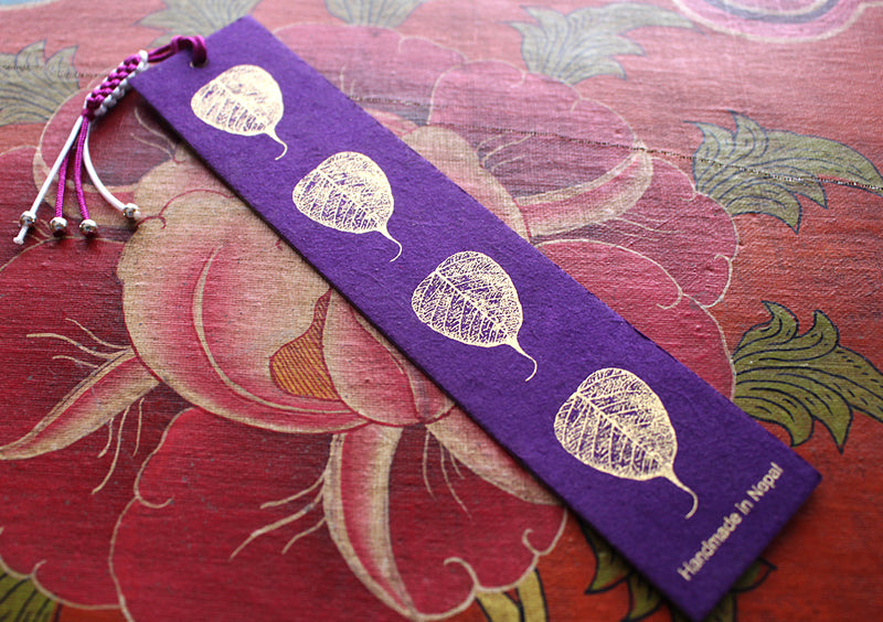 Leaf Lokta Paper Bookmark with Charm Tassel - nepacrafts