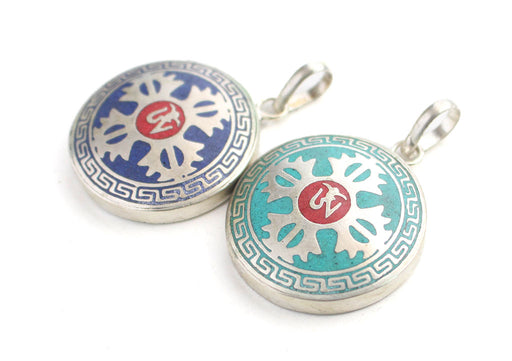 Tibetan Om and Double Dorje White Metal Pendant - nepacrafts