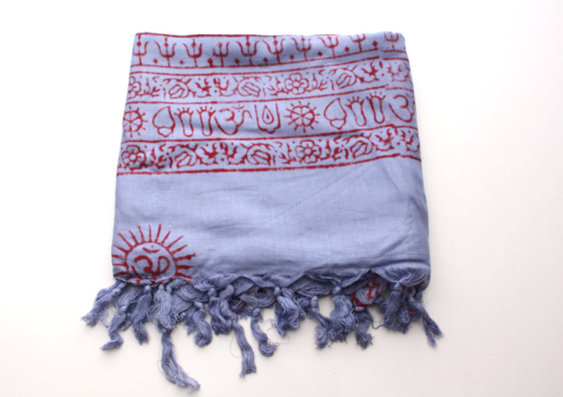 Hindu Lord Krishna Printed Cotton Meditation Summer Shawl with Fringes - nepacrafts