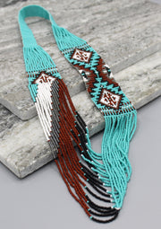 Sea Green and Brown Glass Beads Women's Necklace - nepacrafts