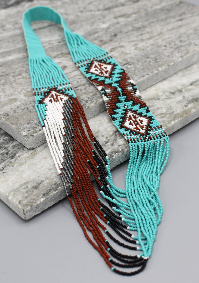 Sea Green and Brown Glass Beads Women's Necklace - nepacrafts