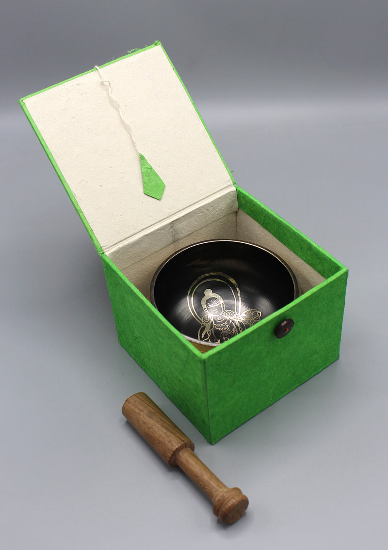 Green Tara Fine Carving Tibetan Singing Bowl Gift Set