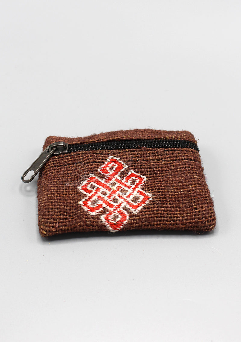 Endless Knot Embroidered Hemp Coin Purse