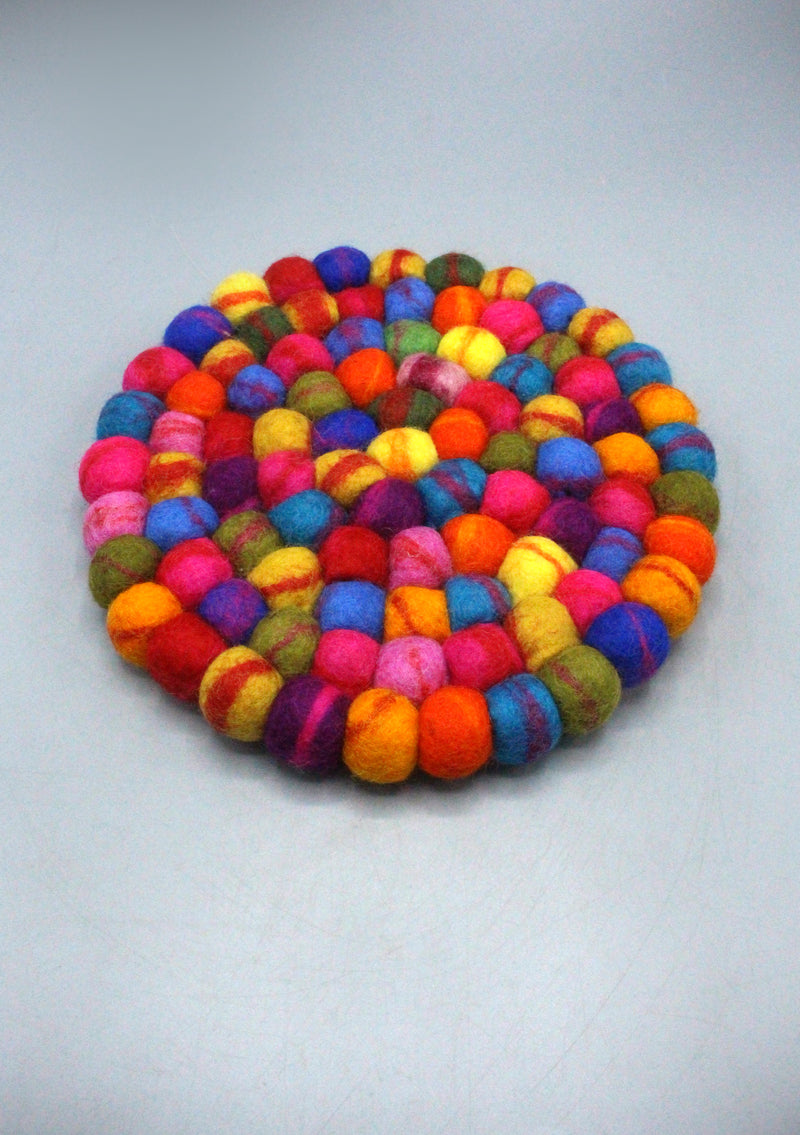 Multi Color Felt Balls With Stripes Tea Coaster