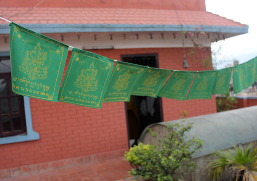 Green Tara Printed Tibetan Prayer Flag, All Green Cotton Prayer Flag - nepacrafts