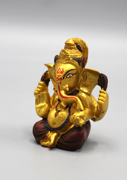 Handpainted Golden Ganesha Resin Statue 3"