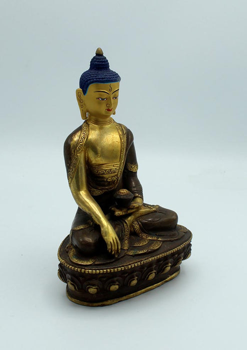 Gold Plated Copper Shakyamuni Buddha Statue 8 Inch