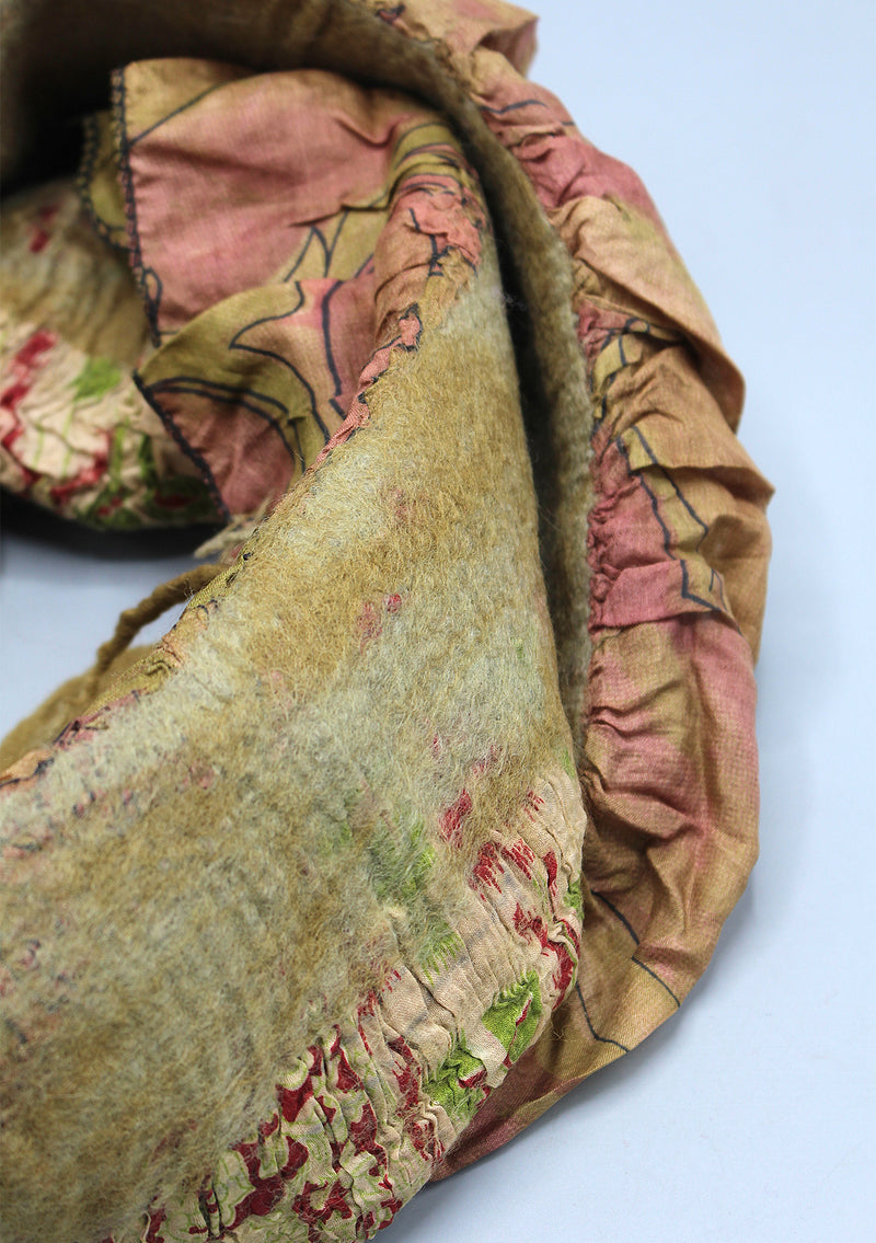 Light Olive Green Hand-felted and Silk Eco Scarf with Fringes