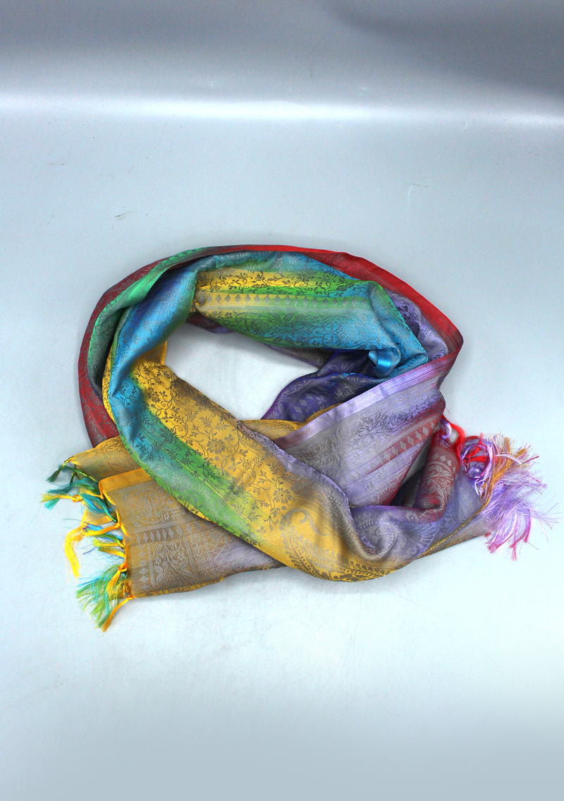 Silk Mixed Polyester Vine Designed Multi Color Shawls