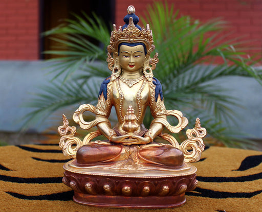 Partly Gold Plated Aparmita Buddha Statue-Copper 8" Buddha Statue SSST297 - nepacrafts