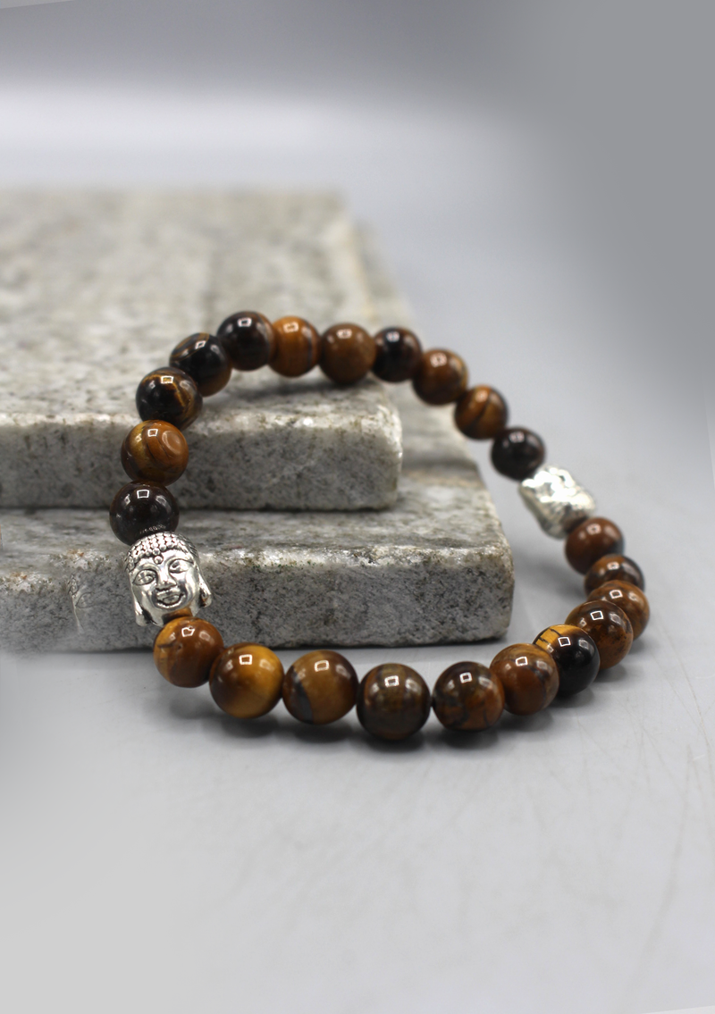 Tigers Eyes Stone Bracelet with Buddha Head Spacer