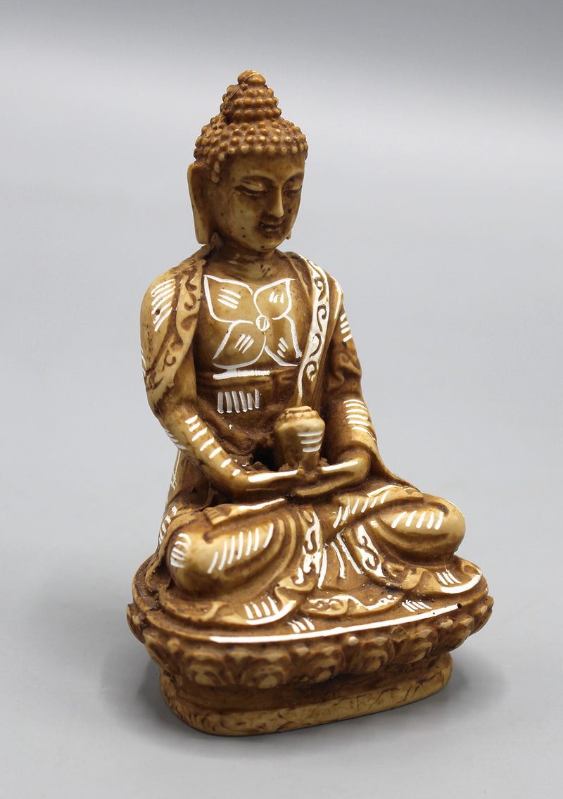 Brown Amitabha Buddha Flower Painted Resin Statue