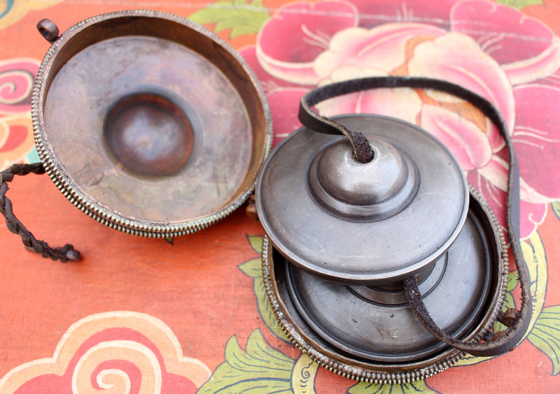 Tibetan Plain Meditation Tingsha/ Cymbals with Hand Carved Copper Cover - nepacrafts