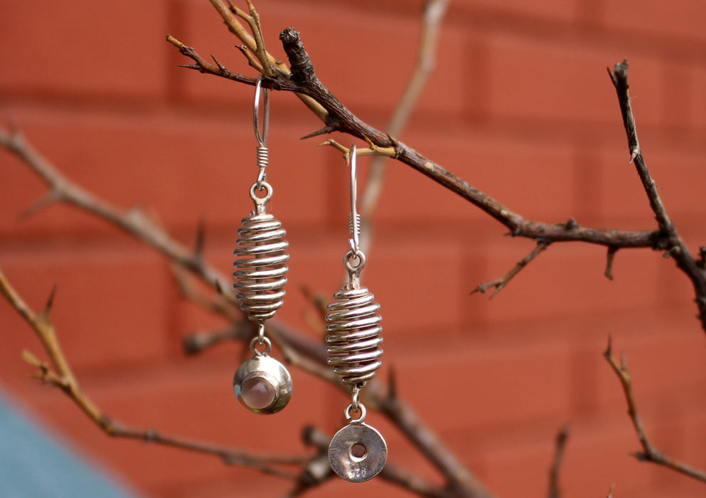 Silver Sterling Spiral Roll with Moon Stone Drop Earrings - nepacrafts