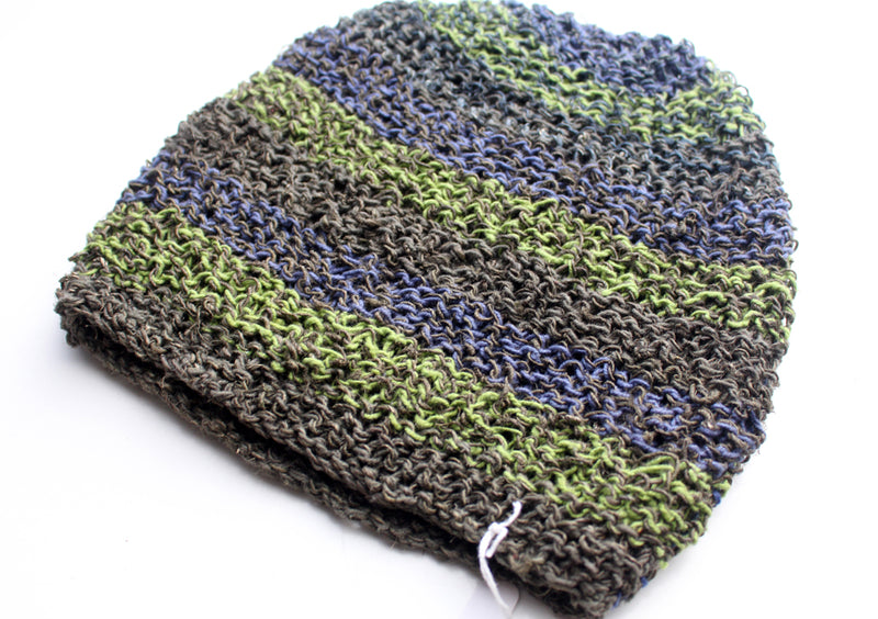 Hand Knitted and Trendy Multicolor lining Hemp Beanie, Hemp Hat - nepacrafts
