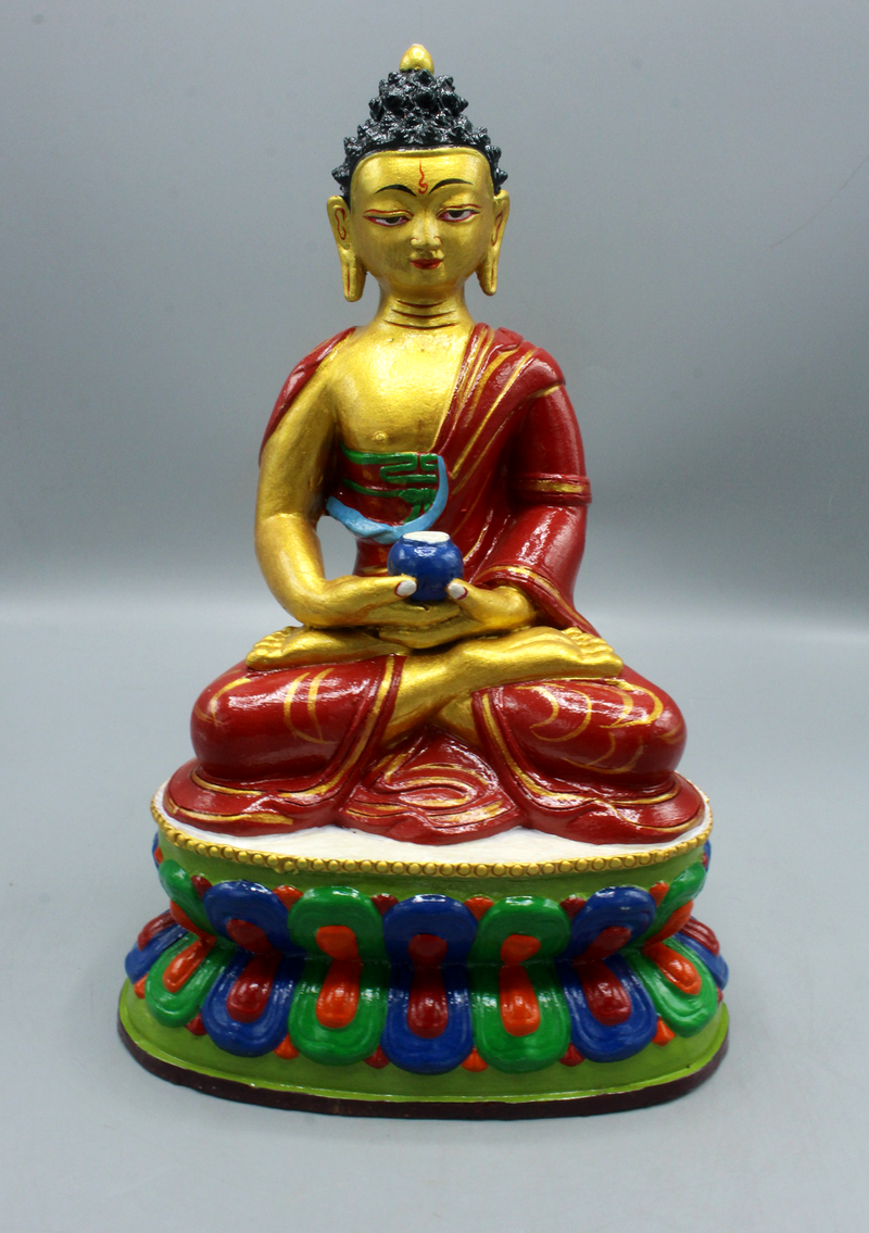 Handpainted Ceramic Amitabh Buddha Statue 12"H