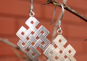 Tibetan Eternal Knot Silver Earrings - nepacrafts
