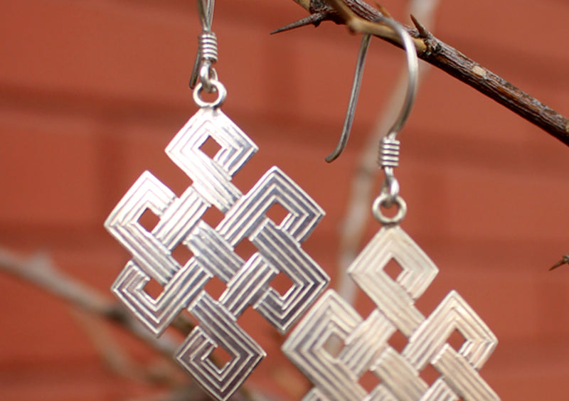 Tibetan Eternal Knot Silver Earrings - nepacrafts