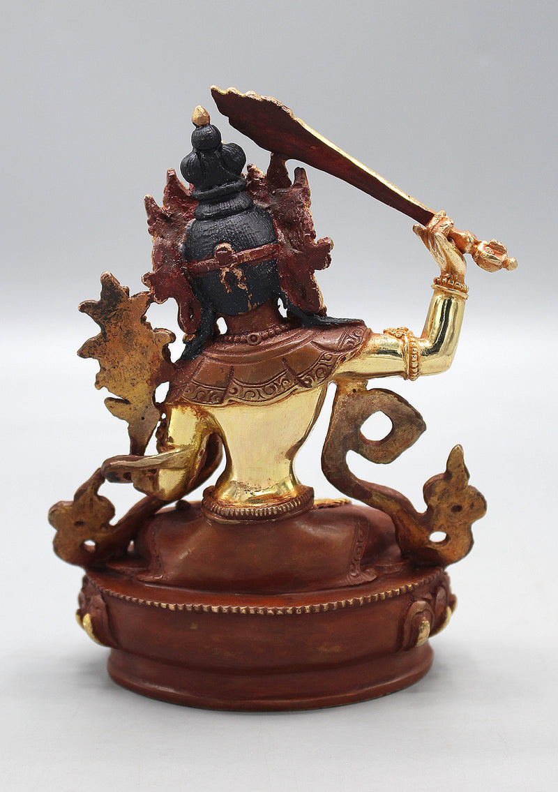 Partly Gold Painted Copper Manjushree Statue