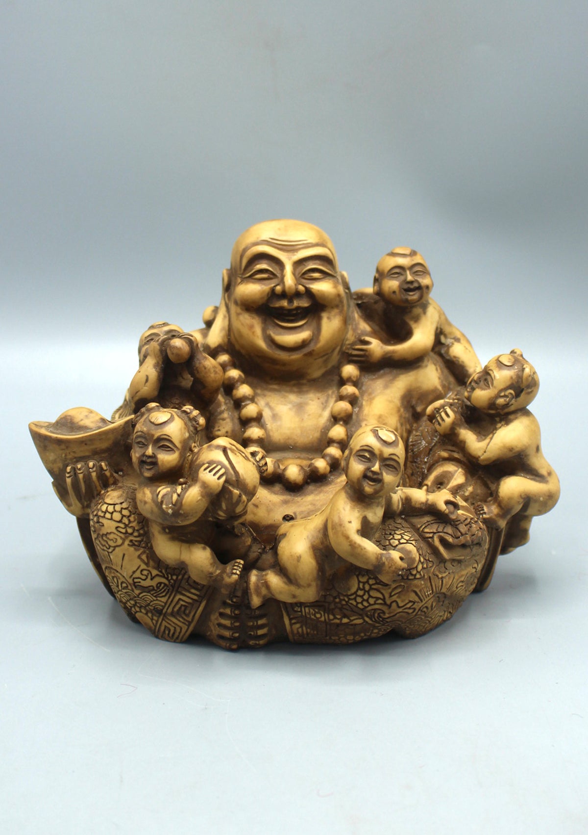 Feng Shui Laughing Buddha Sitting with Five Children Statue