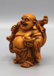Brown Laughing Buddha with Sack Resin Statue - nepacrafts